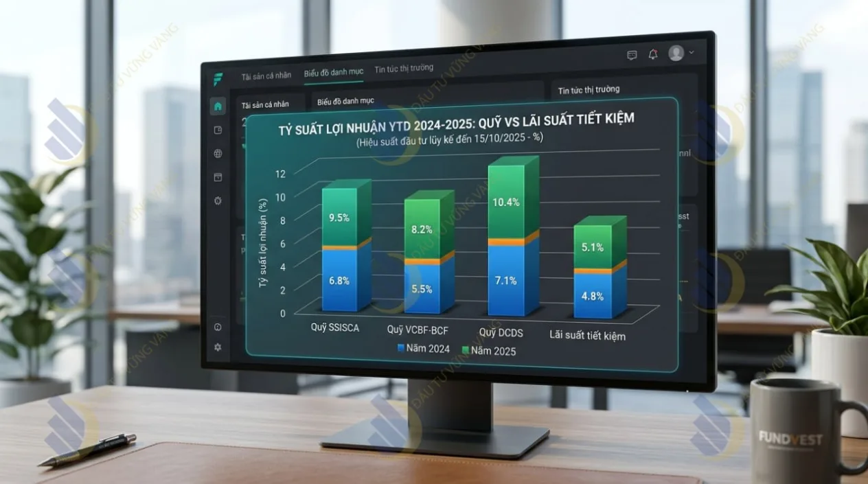 so sánh tỷ suất lợi nhuận YTD năm 2024-2025 của các quỹ