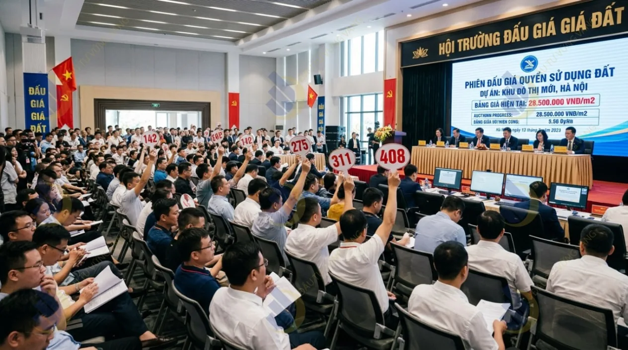 toàn cảnh không khí căng thẳng tại một hội trường đấu giá